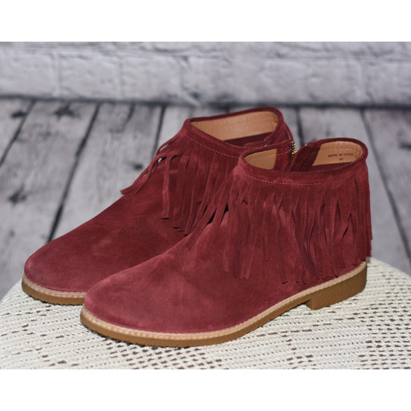 Kate Spade New York Saks BETSIE Fringe Burgundy Suede Zip Ankle Bootie Size 9M - Picture 3 of 8